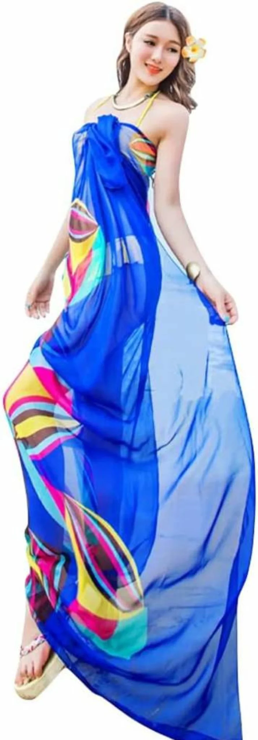 GERINLY Lightweight Chiffon Beach Cover Up - Plus Size Geometric Print Sarong Wrap for Swimsuit & Vacation Outfits