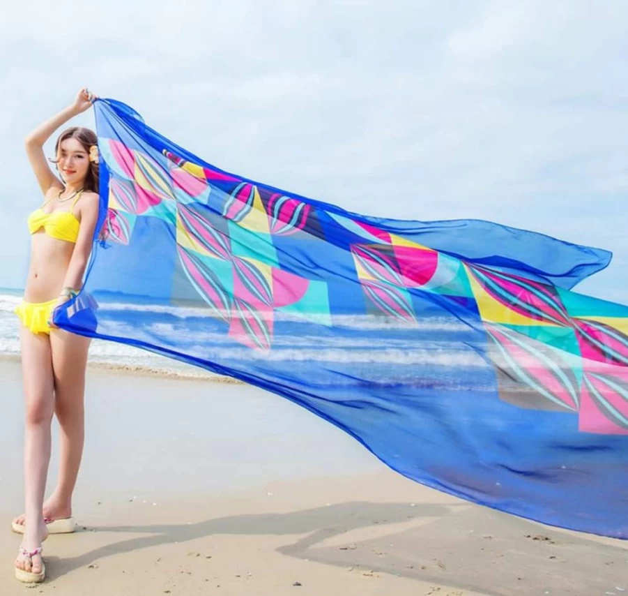 GERINLY Lightweight Chiffon Beach Cover Up - Plus Size Geometric Print Sarong Wrap for Swimsuit & Vacation Outfits