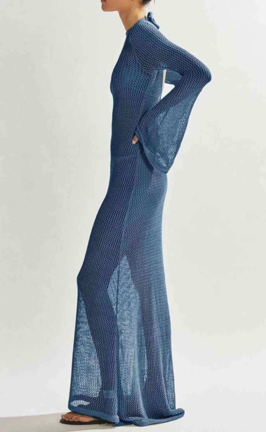 Saodimallsu Women's Sexy Backless Crochet Beach Cover Up Long Sleeve Maxi Dress Swimsuit Knit Mesh Summer Dress
