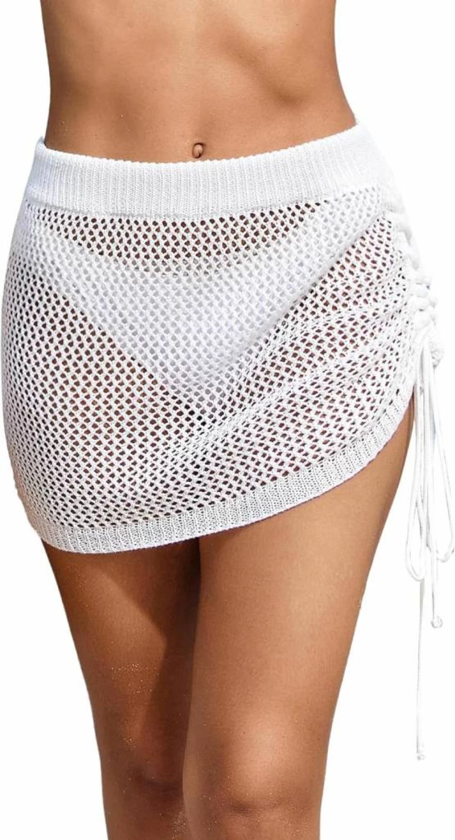 AI'MAGE Women's Crochet Beach Cover Up Skirt – Knit Drawstring Swimwear Wrap XS-XXL Summer 2025 Boho Fashion