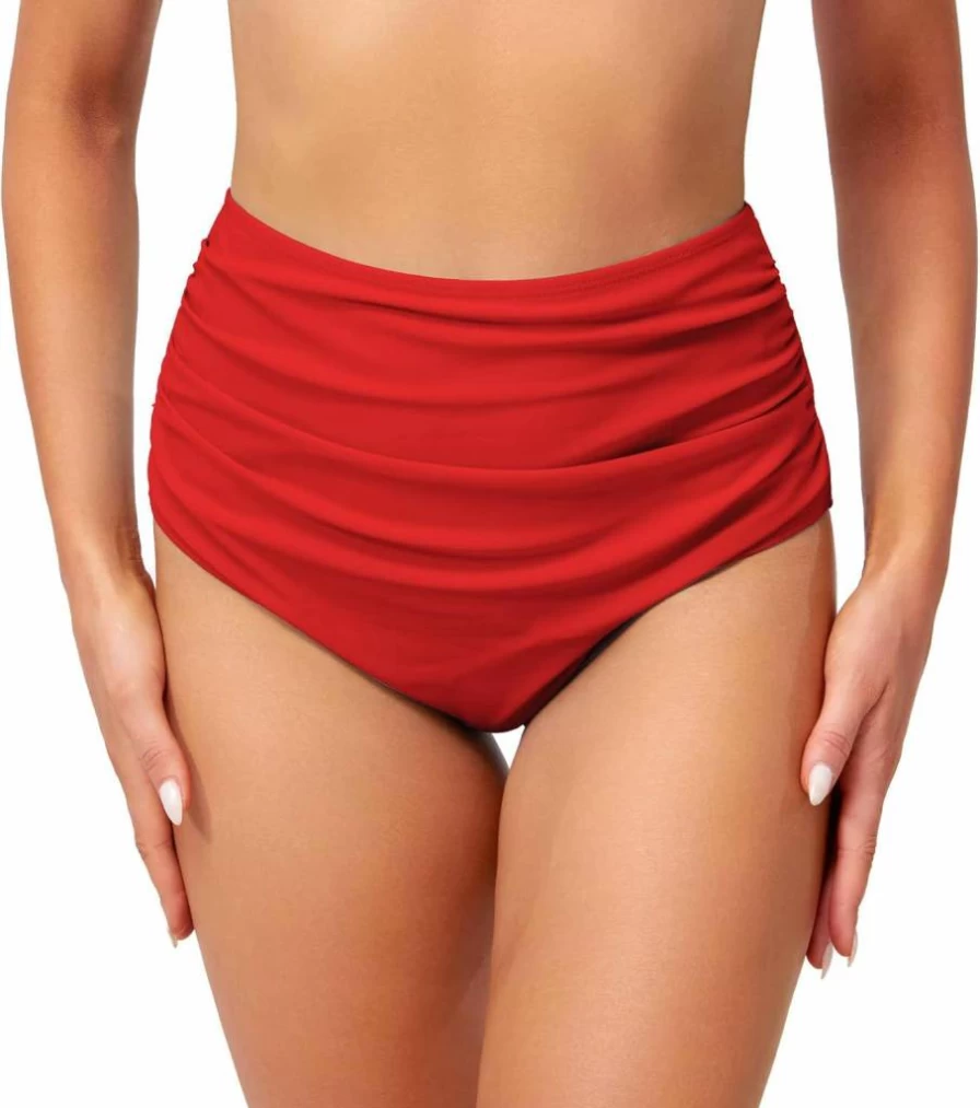 Edelqual Women's High Waisted Swim Shorts Tummy Control Bathing Suit Full Coverage Ruched Bikini Bottom Tankini Swimwear