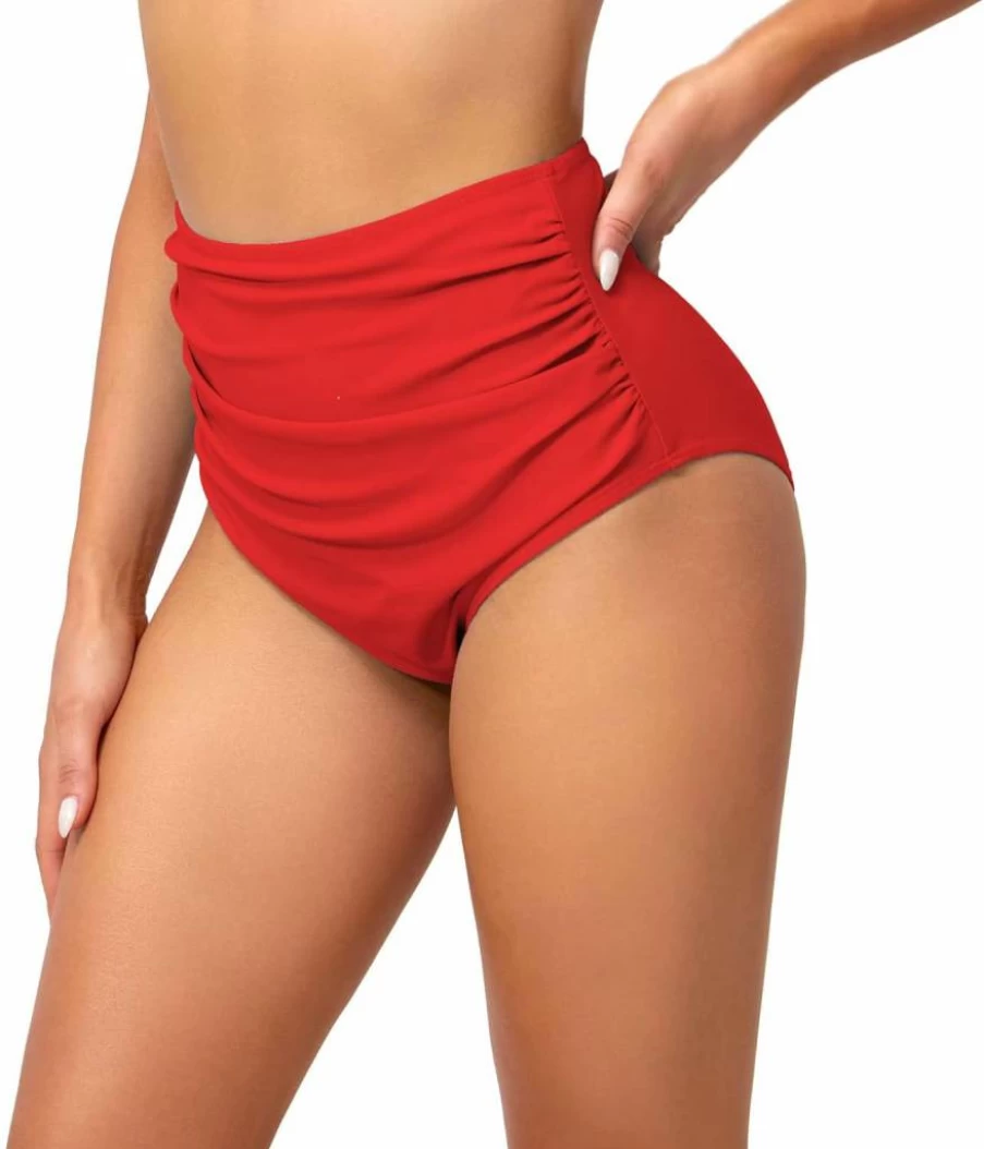 Edelqual Women's High Waisted Swim Shorts Tummy Control Bathing Suit Full Coverage Ruched Bikini Bottom Tankini Swimwear