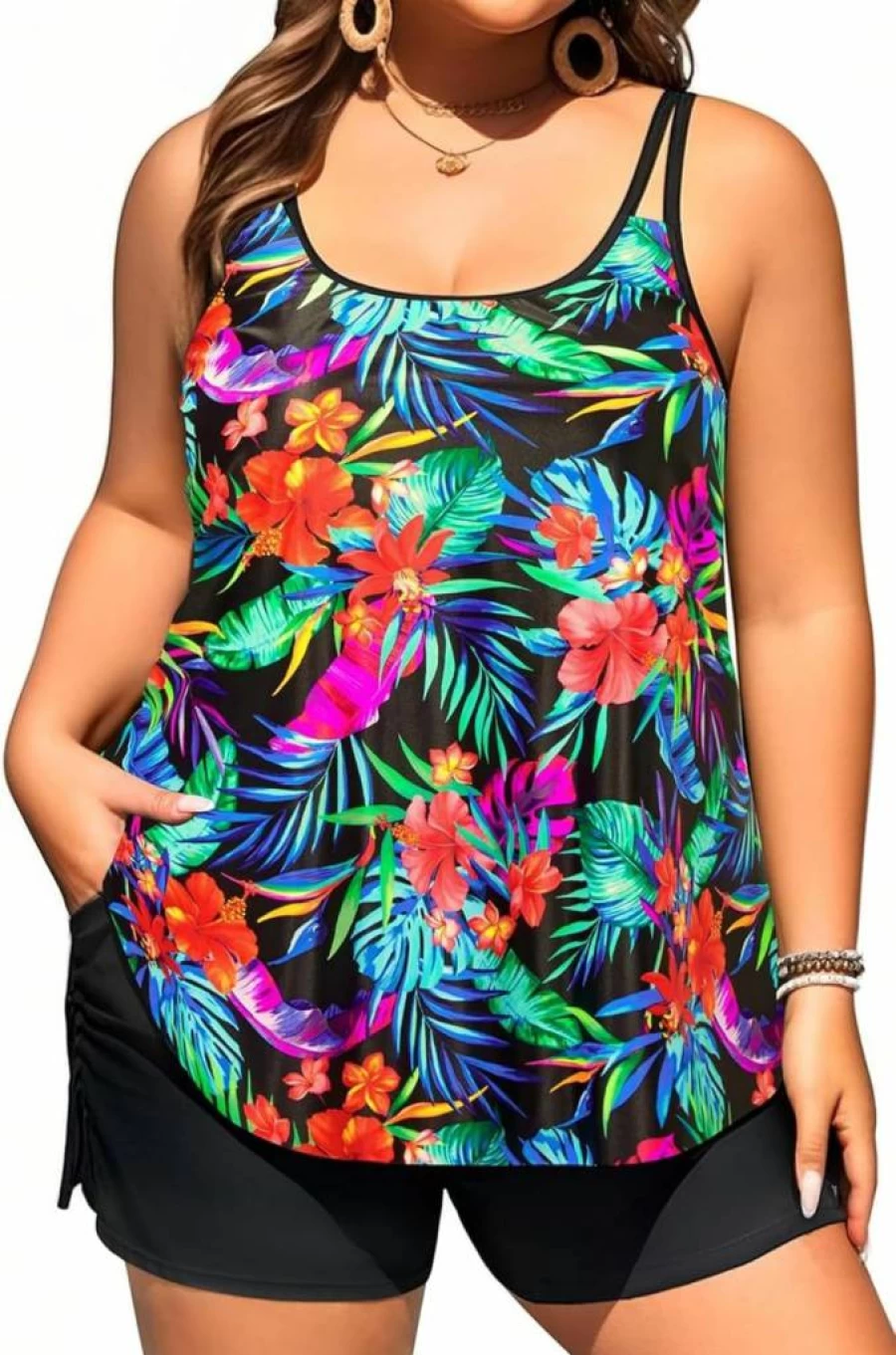 Tempt Me Women's Plus Size Tankini Swimsuits Two-Piece Flowy Bathing Suit with Tank Top and Shorts 2025 Summer Collection