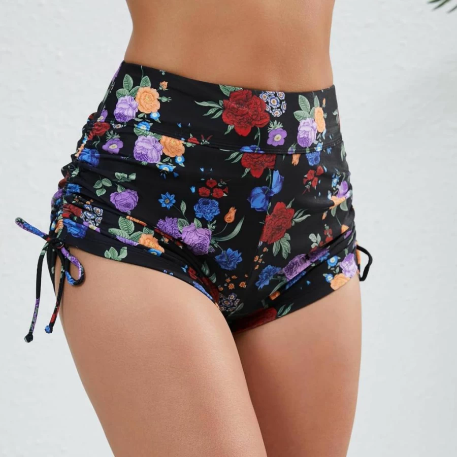 Halcurt Women's High Waisted Swim Shorts with Tummy Control - Adjustable Side Tie Tankini Bottoms for Beach & Pool