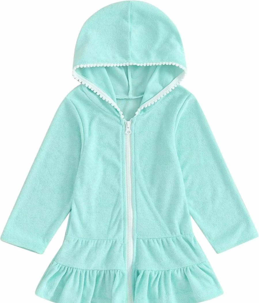 Mubineo Girls' Long Sleeve Swim Dress with Ruffle Trim - Cute Beach Cover Up, Sun Protective Bathing Suit, Toddler Kimono Swimwear for Summer