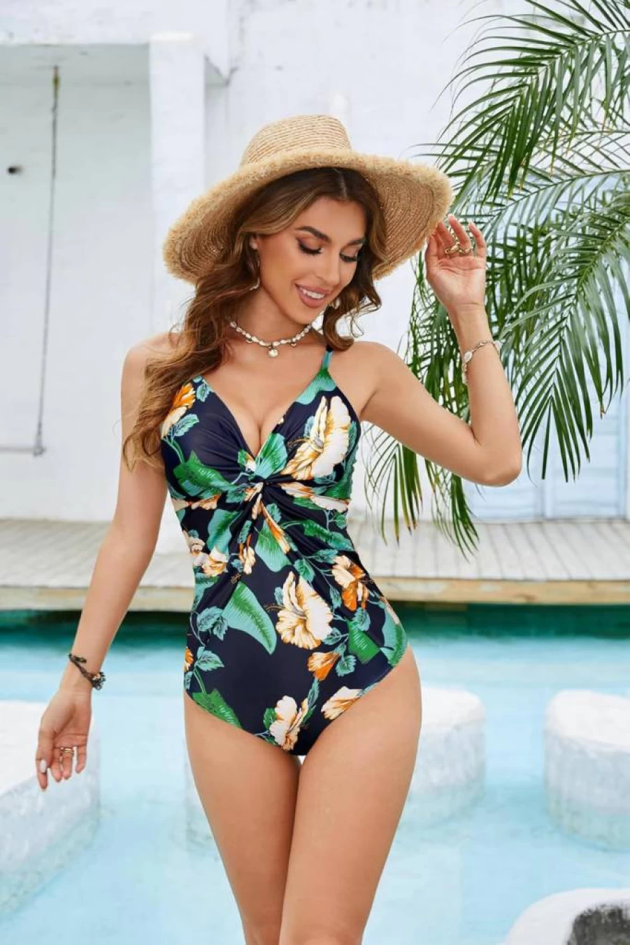 GRACE KARIN Women's Tummy Control One Piece Swimsuit with Skirt Cover Up V Neck Bathing Suit