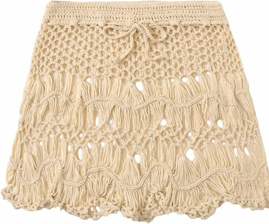 Floerns Women's Crochet Beach Cover Up Skirt - Tie Waist Swimwear Wrap - Lightweight Summer Swim Cover Up Dress