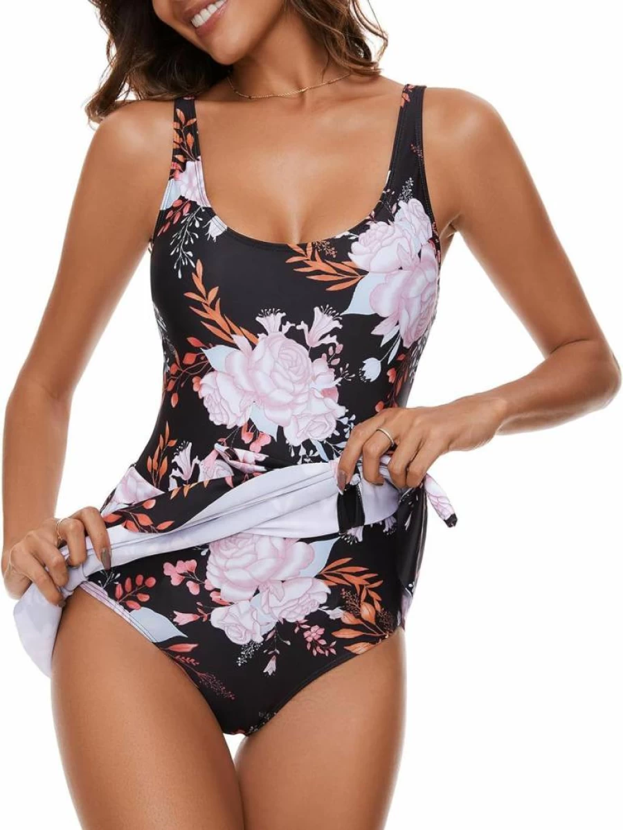 Century Star Women's Tummy Control Swimdress with Skirt - One Piece Bathing Suit Swimwear for Beach & Pool