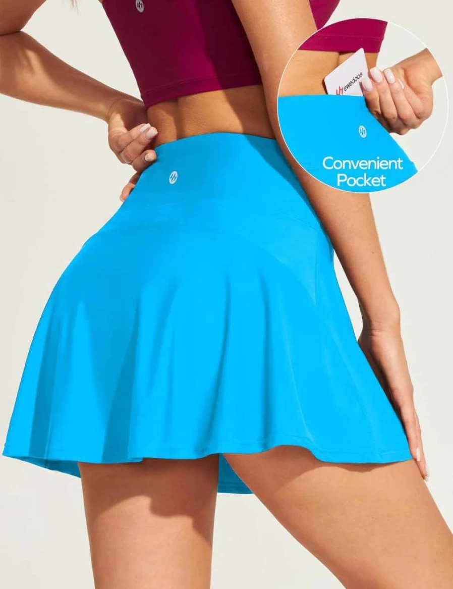 Ewedoos Women's Tummy Control Swim Skirt with Pockets - High Waist Bathing Suit Skort for Swimming