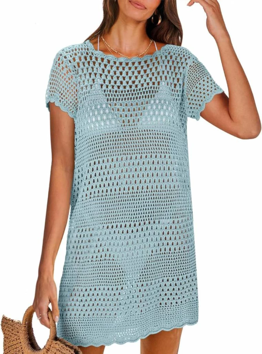 ANRABESS Women's Crochet Swimsuit Cover Up - Mesh Knit Beach Dress for Summer Vacation 2025