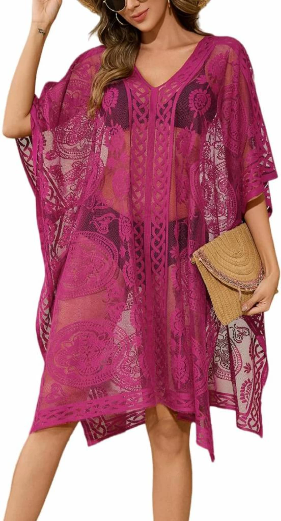 Colornival Women's Sexy Lace Beach Cover Up - Elegant V-Neck Swimsuit Coverup for Pool, Beach & Party