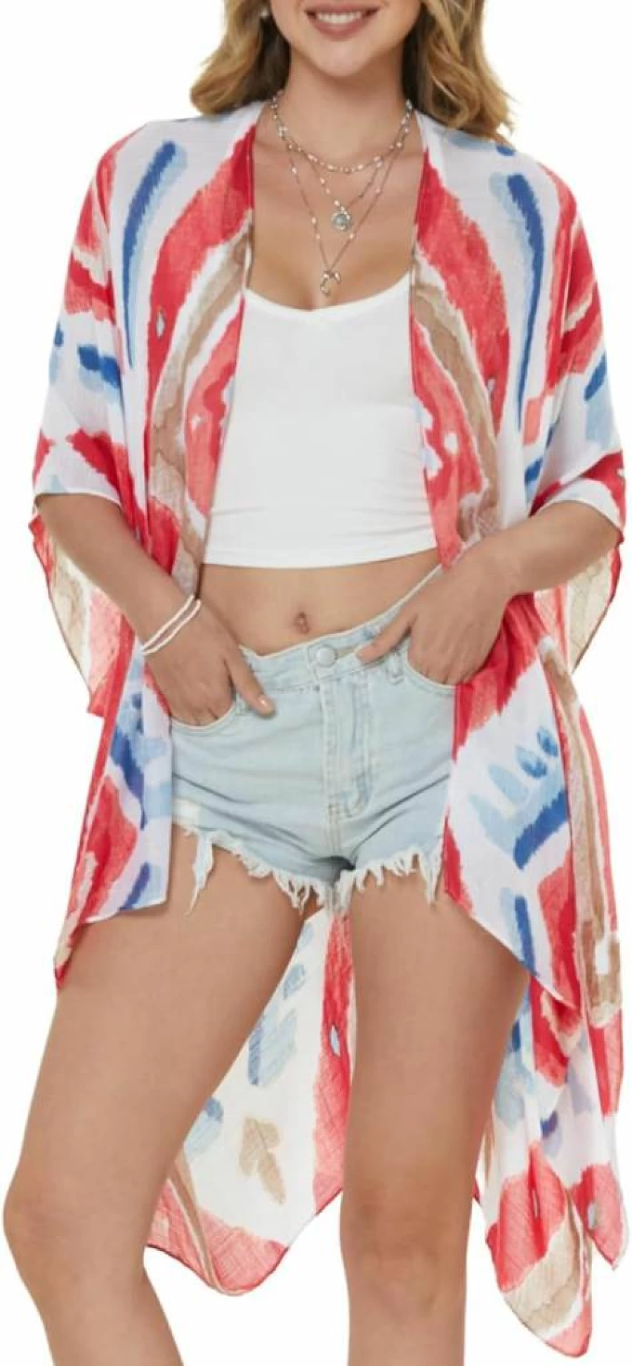 STARWHISPER Women's Boho Beach Kimono Cardigan - Summer Swimsuit Cover Up Resort Wear 2025