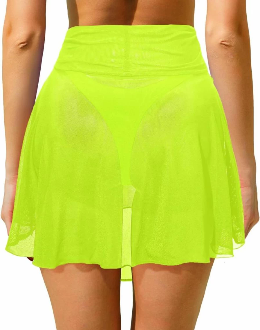 Pinup Fashion Sheer Mesh High Waisted Bikini Cover Up Skirt - Women's See Through Swim Mini Skirt Beachwear
