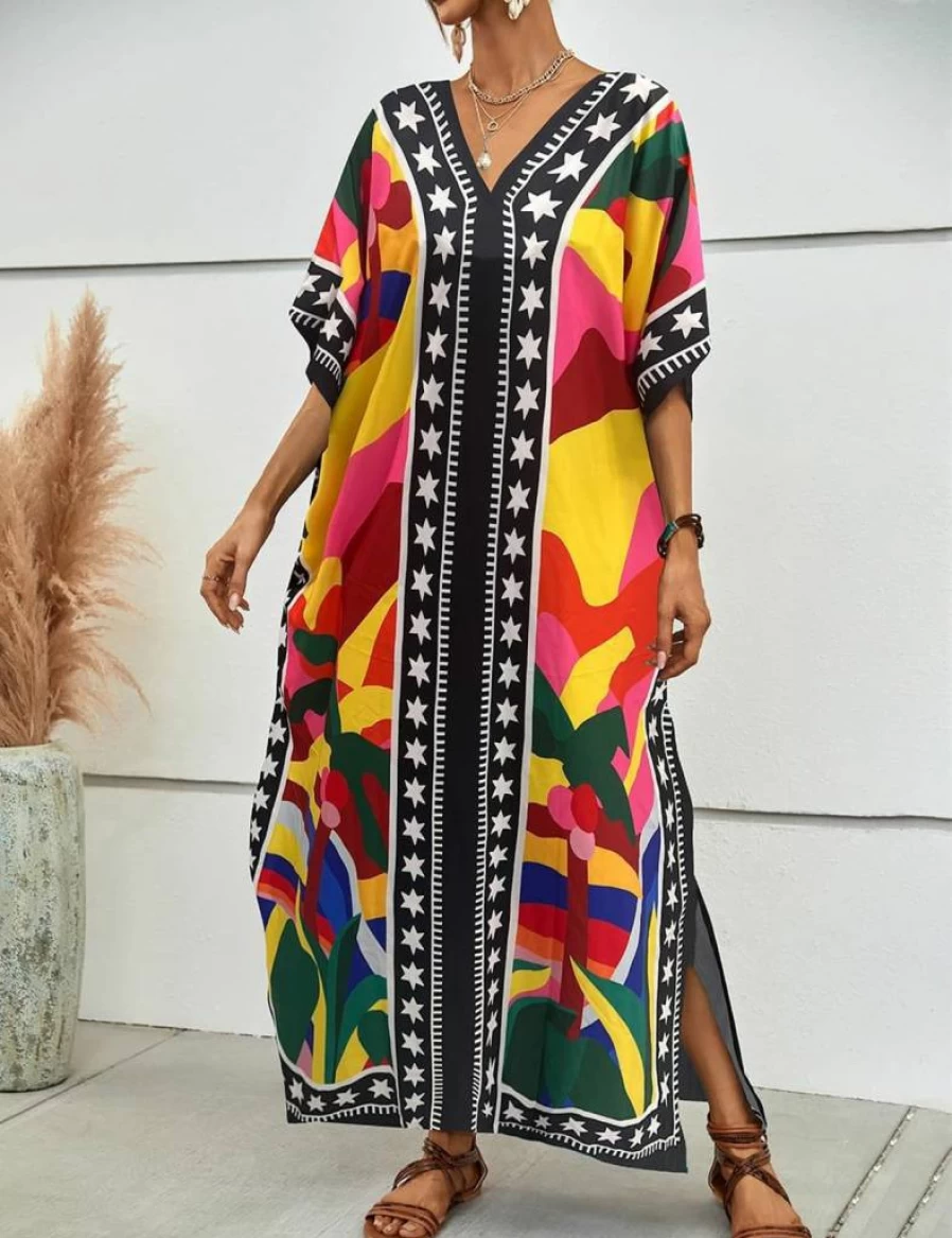 Bsubseach Plus Size Kaftan Dress - Women's Maxi Beach Cover Up Swimsuit Caftan for Summer