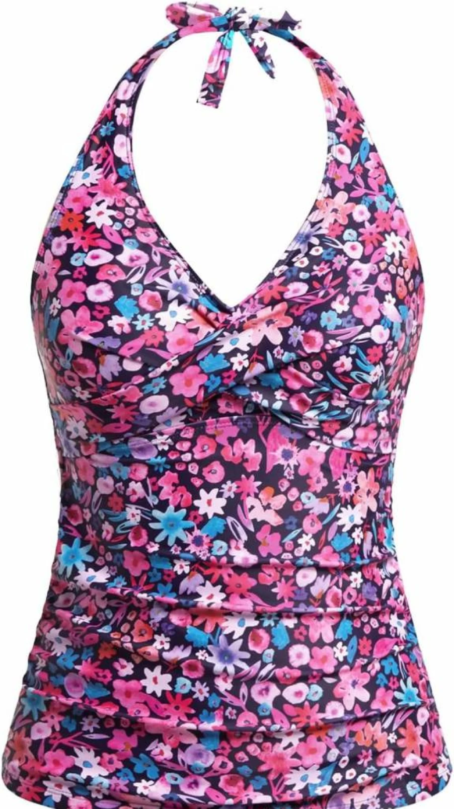 Tempt Me Women's Halter Tankini Top - Tummy Control Twist Front V-Neck Swimwear No Bottom