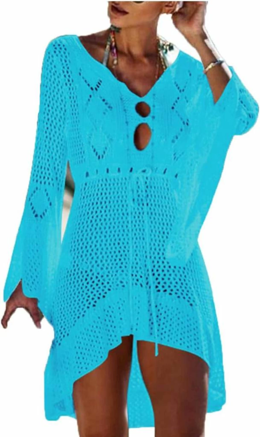 Wander Agio Sexy Floral Beach Cover Up Dress - Hollow Out Net Bikini Cover-Up for Women