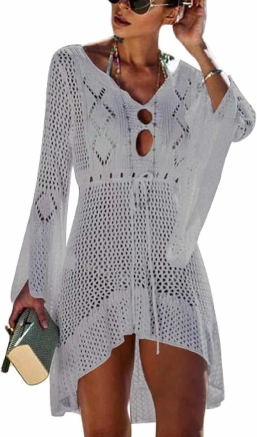 Wander Agio Sexy Floral Beach Cover Up Dress - Hollow Out Net Bikini Cover-Up for Women