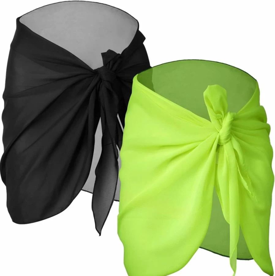 2 Pieces Chuangdi Women's Beach Cover Up - Flowy Chiffon Sarong Wrap Skirt for Swimsuits & Bikinis