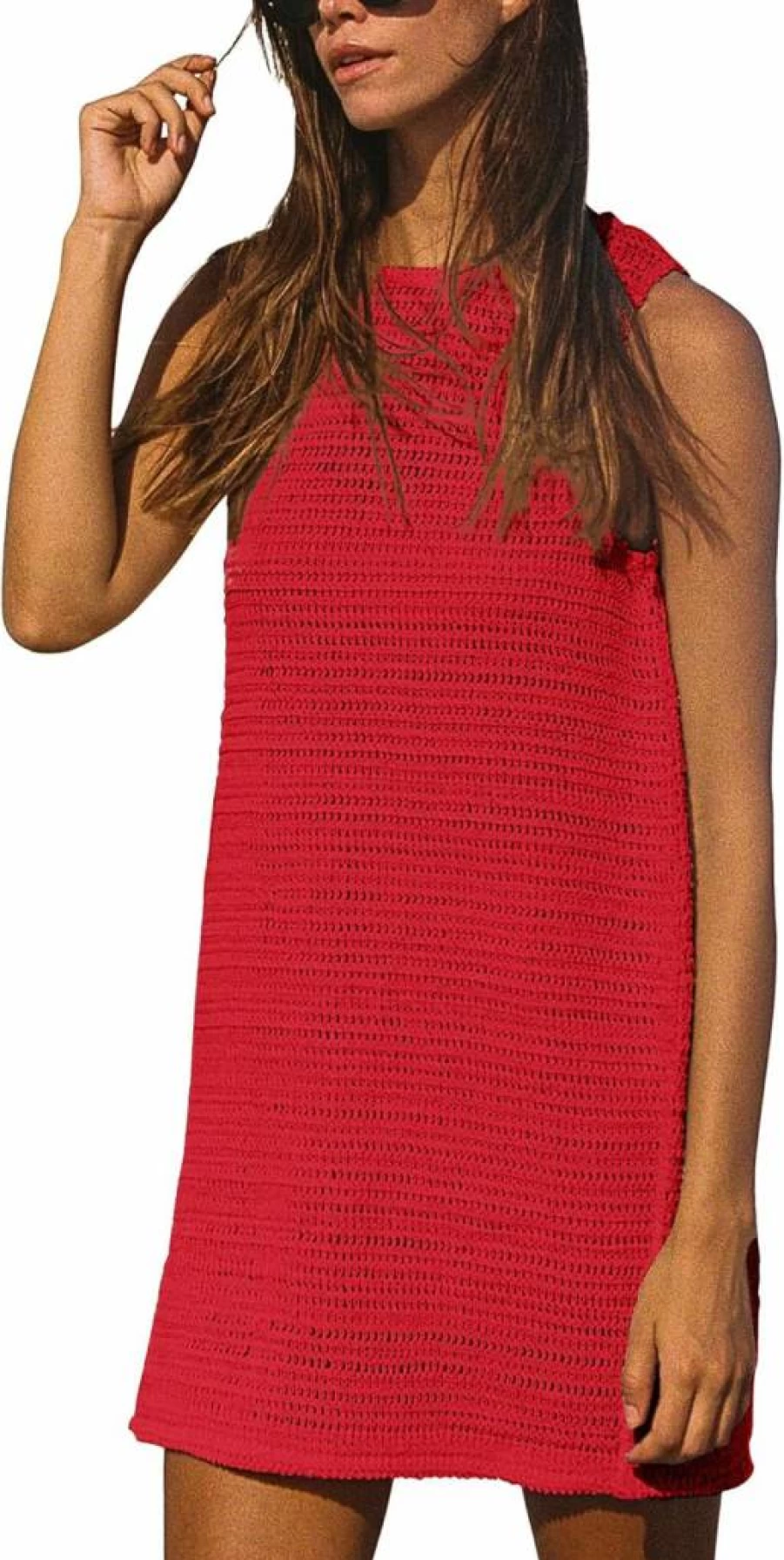 Gacaky Women's Crochet Mesh Beach Cover Up Dress - Summer Swimwear Knit Mini Dress for Swimsuits & Bathing Suits
