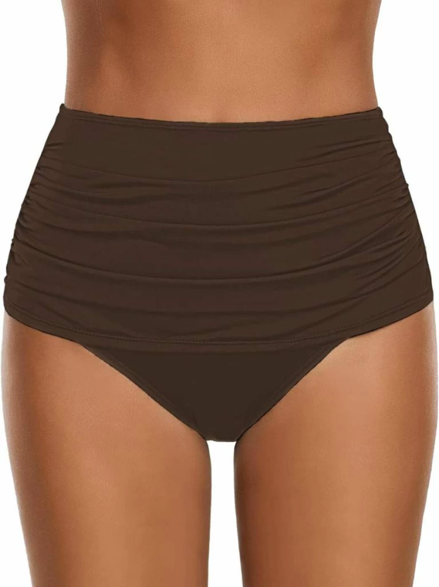 GRAPENT Women's High Waisted Bikini Bottoms - Ruched Swim Briefs for Tankini & Swimsuits