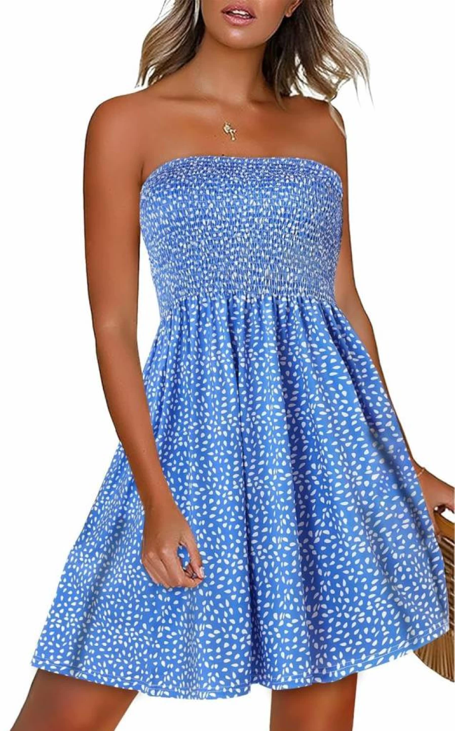 CHICGAL Women's Boho Floral Strapless Sundress - Beach Cover Up Summer Dress