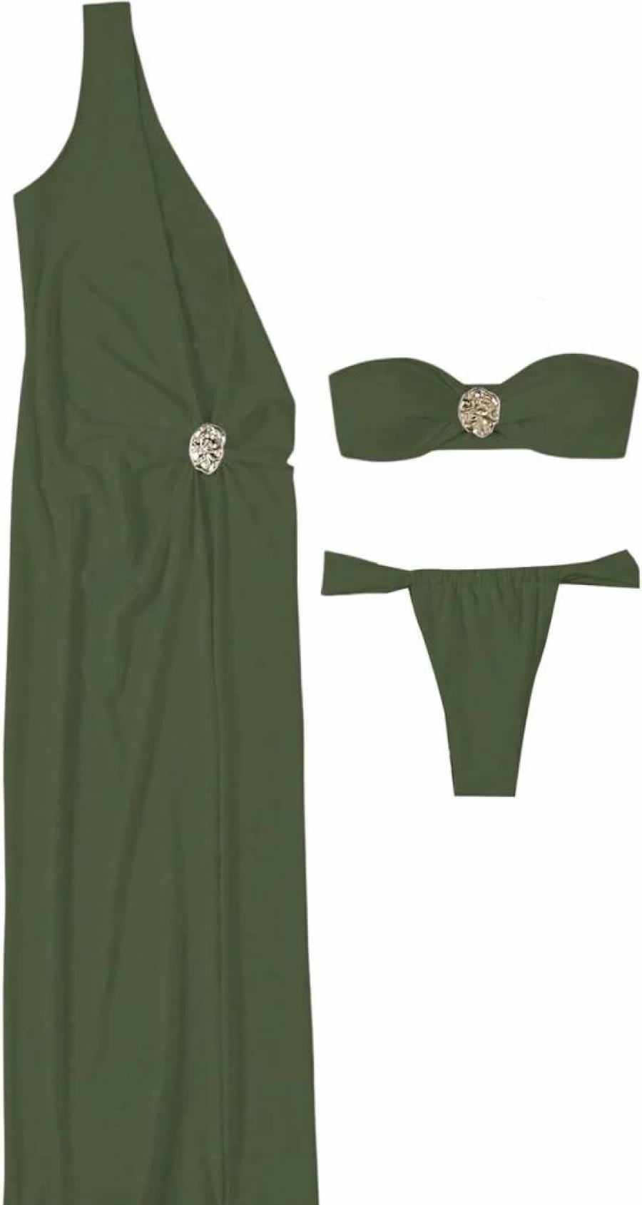 SOLY HUX Women's Bandeau Bikini Set 3-Piece Swimsuit with Cover-Up Dress Summer Beachwear