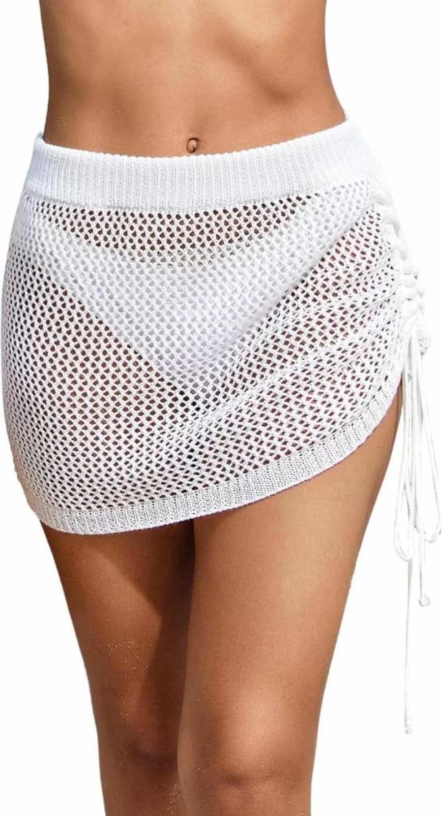 AI'MAGE Women's Crochet Beach Cover Up Skirt 2025 - Knit Drawstring Swimwear Wrap Skirt for Women XS-XXL