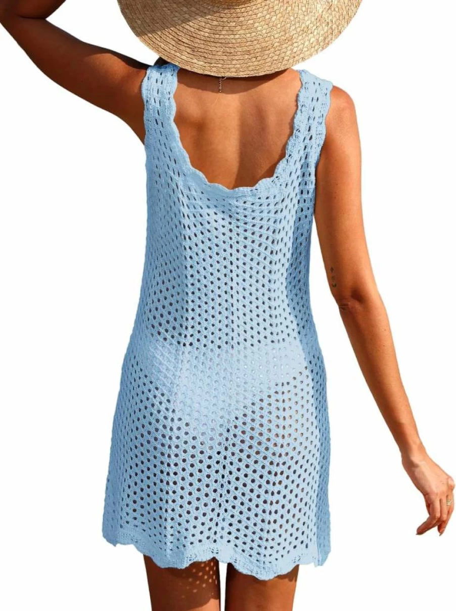 ANRABESS Women's Crochet Beach Cover Up Dress - Sleeveless Knit Swimwear for Summer Vacations, Swim Dress Bathing Suit Outfit 2025