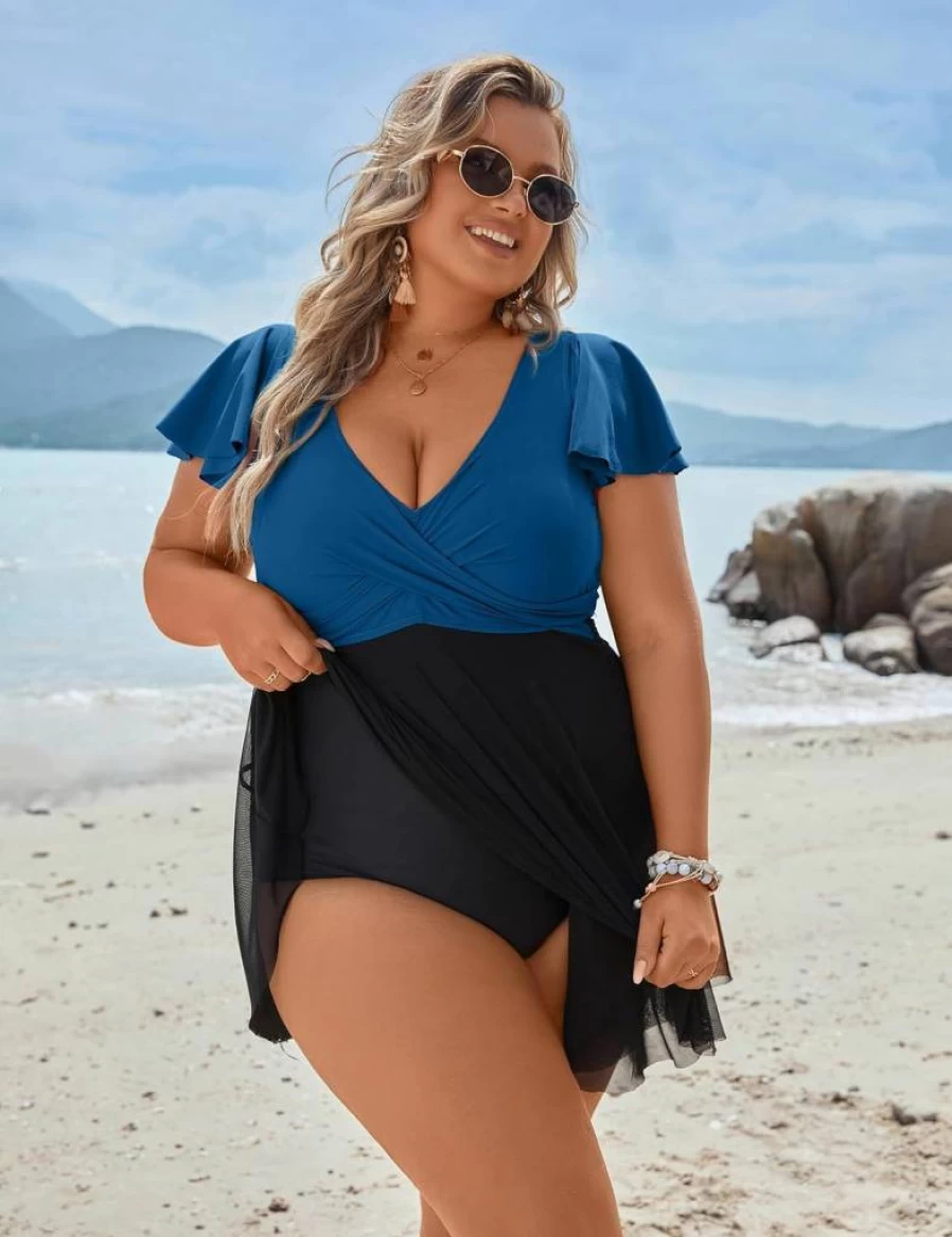 Blooming Jelly Plus Size Swim Dress for Women - Tummy Control One Piece Bathing Suit Modest Swimwear Cute Floral Design