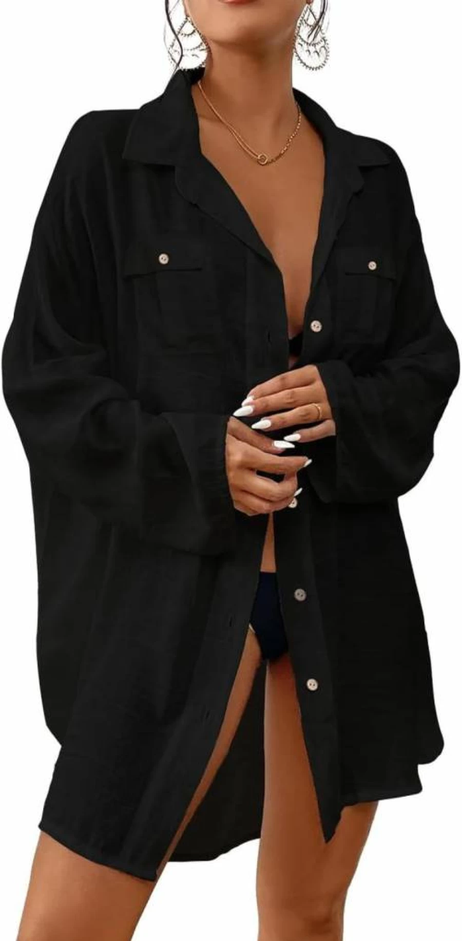 Bsubseach Women's Beach Cover Up Shirt - Lightweight Button Down Blouse for Swimwear
