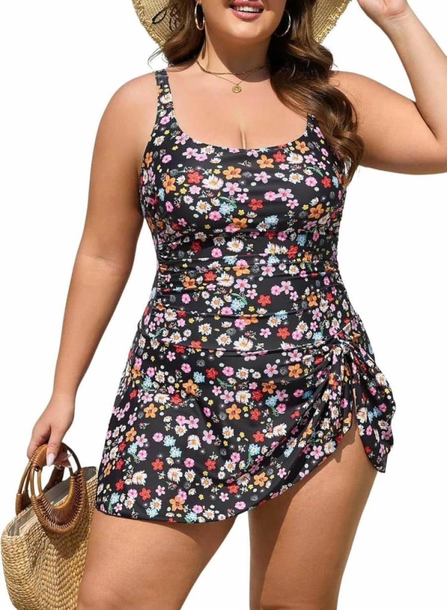 Eomenie Women's Plus Size One Piece Swimsuit with Skirt - Tummy Control Swimdress Bathing Suit for Comfort & Support