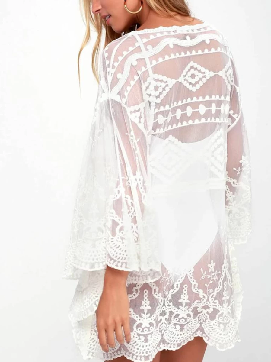 Moss Rose Women's Lace Beach Cover Up Dress - V-Neck Swimsuit Coverup, Lightweight Swimwear for Pool & Beach