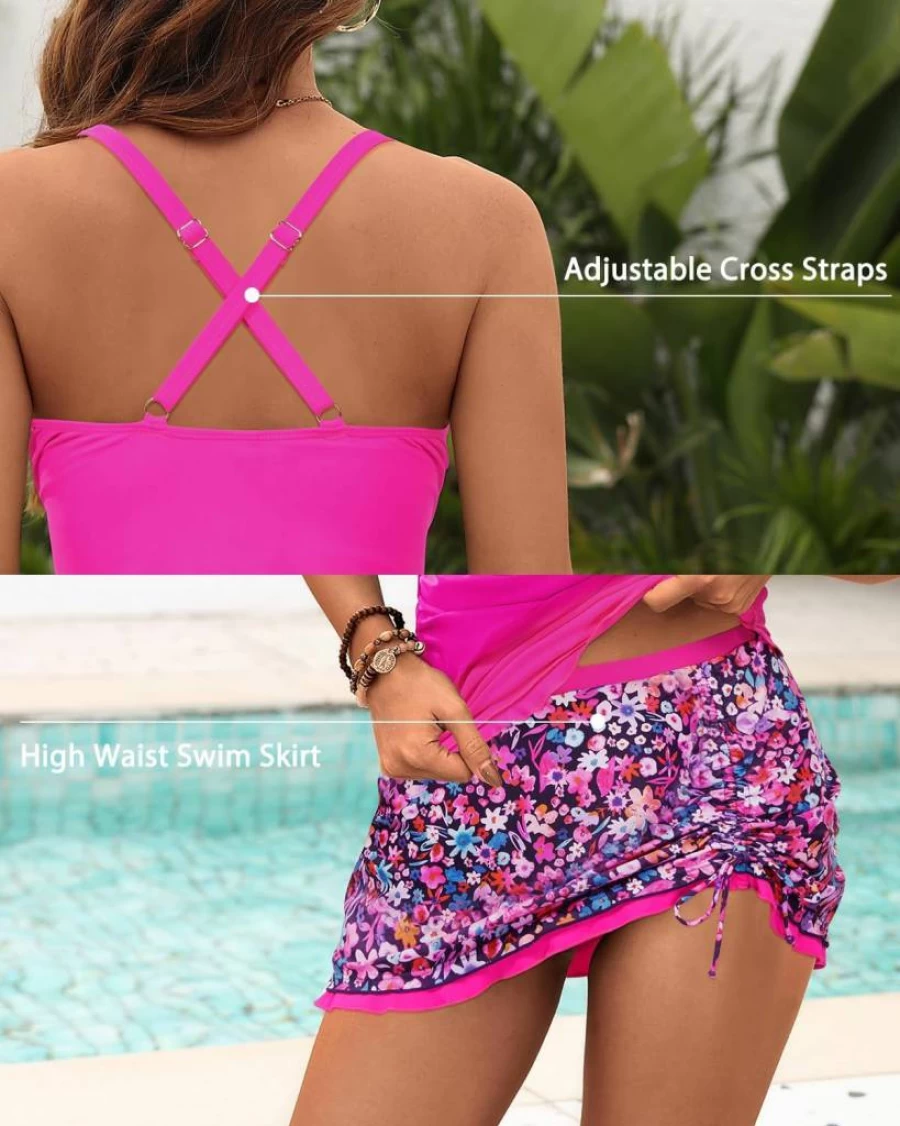 Daci Women's Tummy Control Tankini Swimsuits with Skirt - 2 Piece Knot Twist Bathing Suit Set 2025