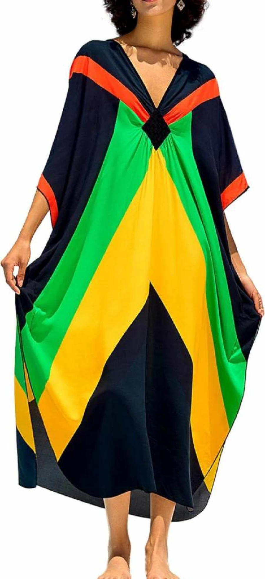 Yanziliu Women's Summer 2025 Tropical Kaftan Dress - Beach Cover Up, Swimsuit Coverup, Flowy Caftan for Vacation & Poolside