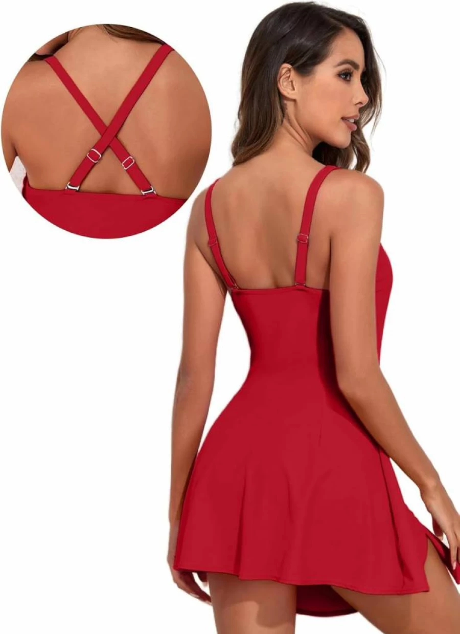 Aleumdr Women's Tummy Control One Piece Swimdress with Tie Knot Design - Flattering Skirted Bathing Suit for Beach & Pool