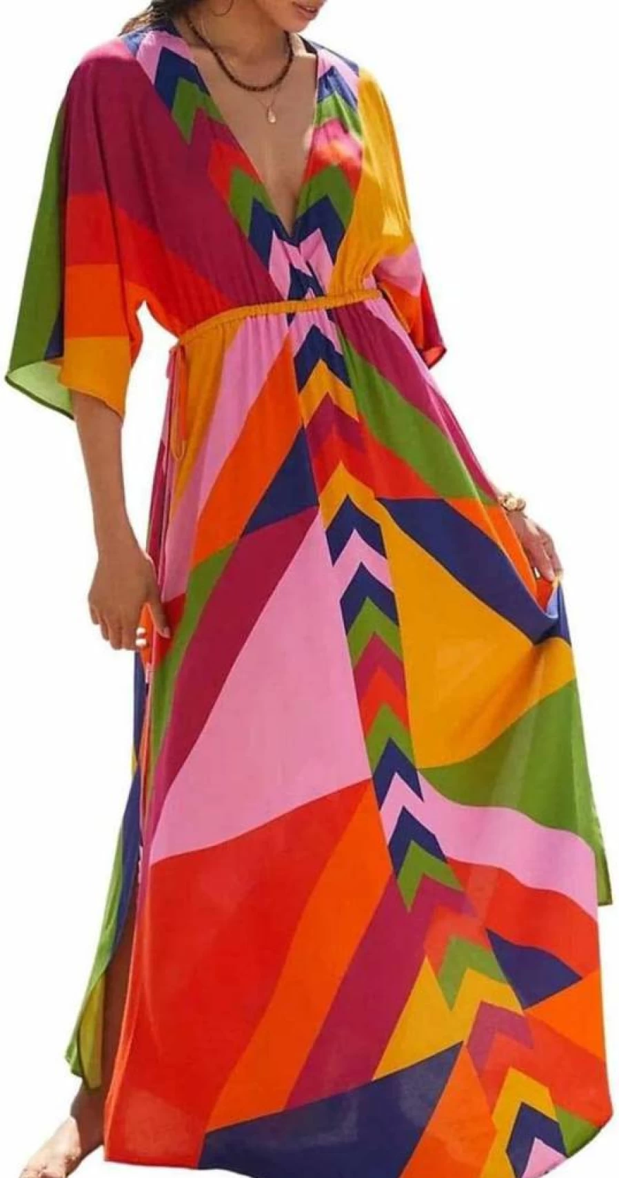 Bsubseach Women's Beach Cover Up Kaftan Dress - Lightweight Bathing Suit Wrap with Adjustable Drawstring for Summer