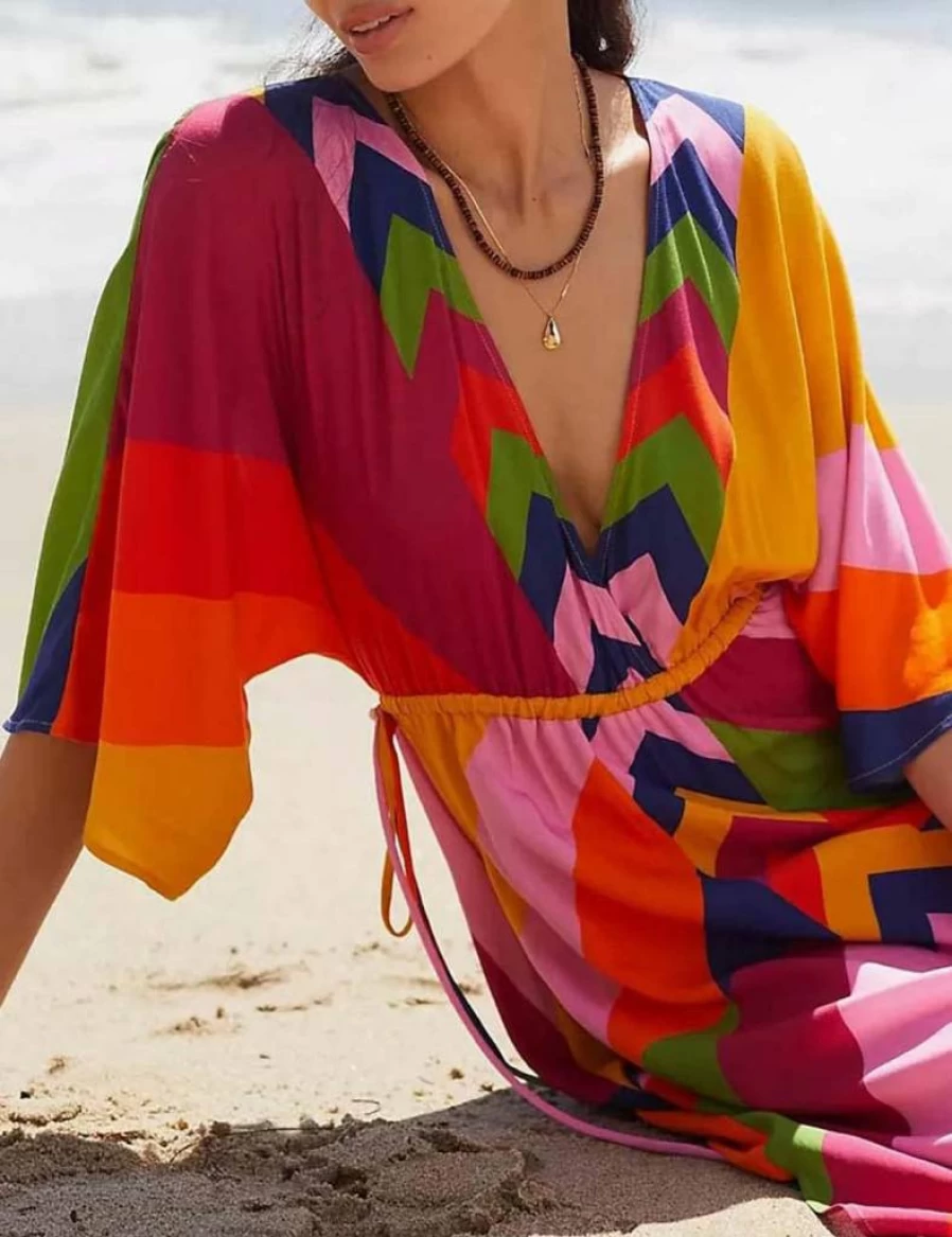 Bsubseach Women's Beach Cover Up Kaftan Dress - Lightweight Bathing Suit Wrap with Adjustable Drawstring for Summer