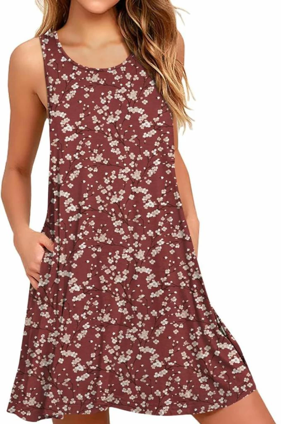 BISHUIGE Women's Sleeveless Summer Dress - Casual Round Neck Tank Dress for Beach, Swimwear Cover Up, Vacation Outfit
