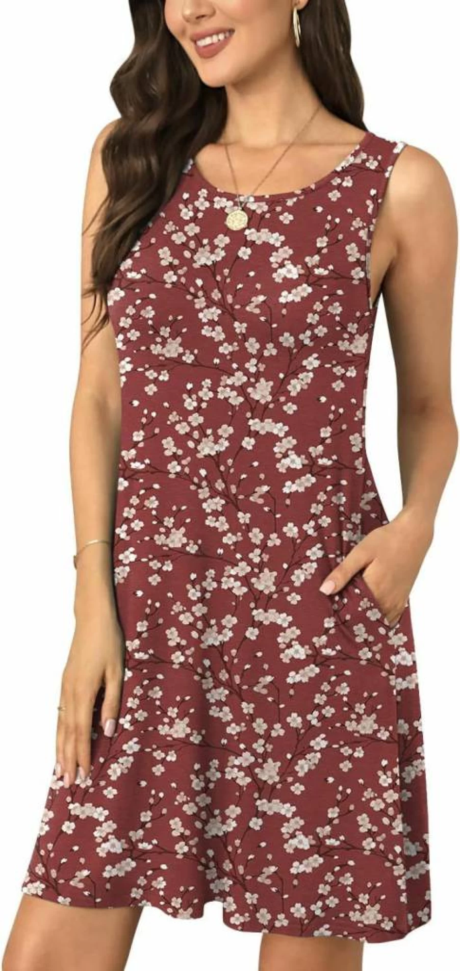 BISHUIGE Women's Sleeveless Summer Dress - Casual Round Neck Tank Dress for Beach, Swimwear Cover Up, Vacation Outfit