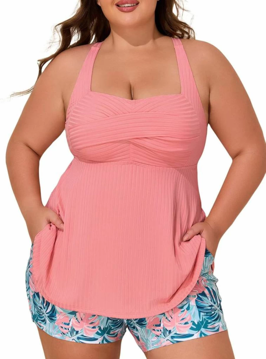 Summer Mae Plus Size Tankini Swimwear for Women – Two-Piece Bathing Suit with Pockets, Tummy Control & Comfort Shorts