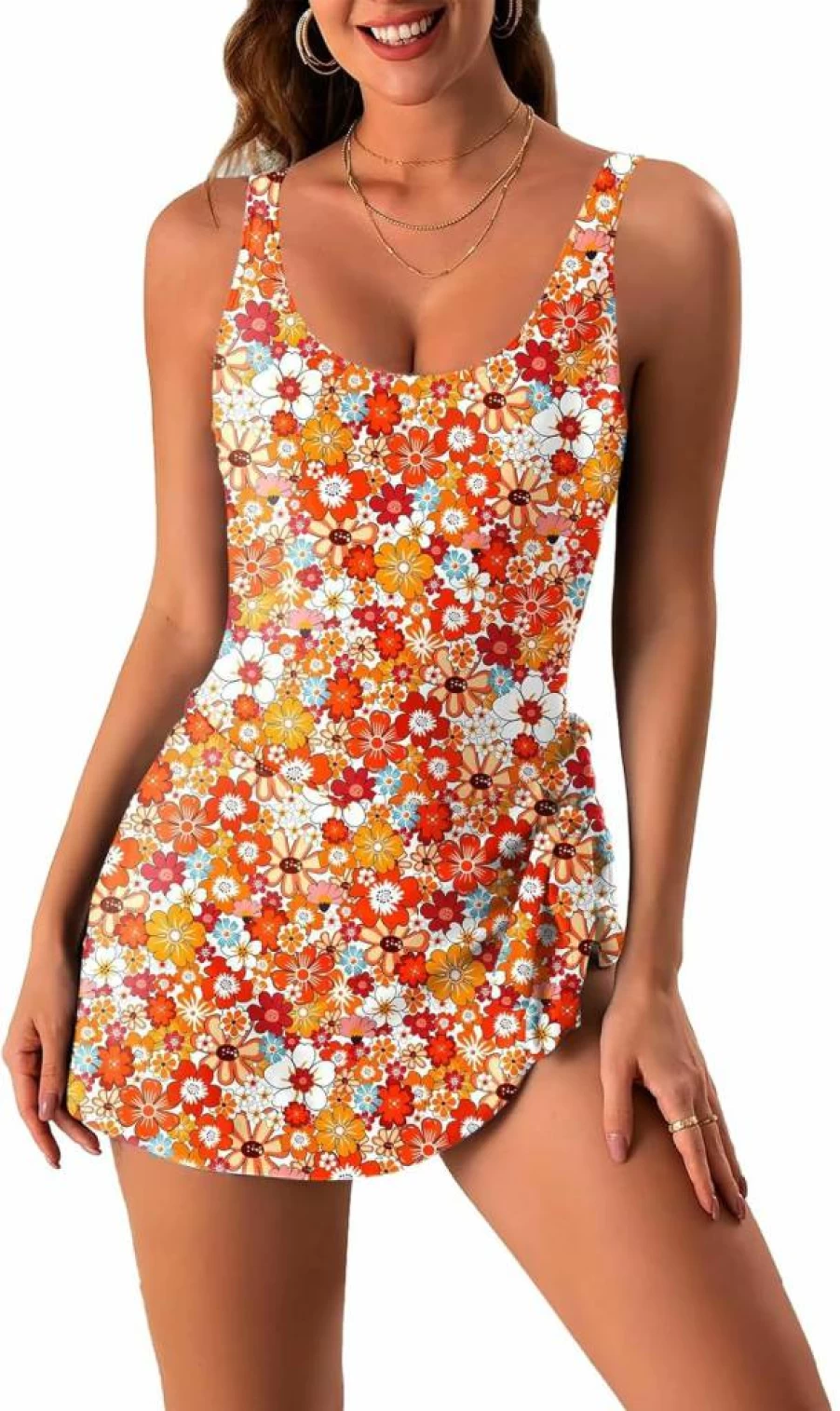 Goodstoworld Women's Tummy Control Swimdress with Adjustable Straps & Tie Knot Detail - Sexy One Piece Swimsuit for Women S-XXL