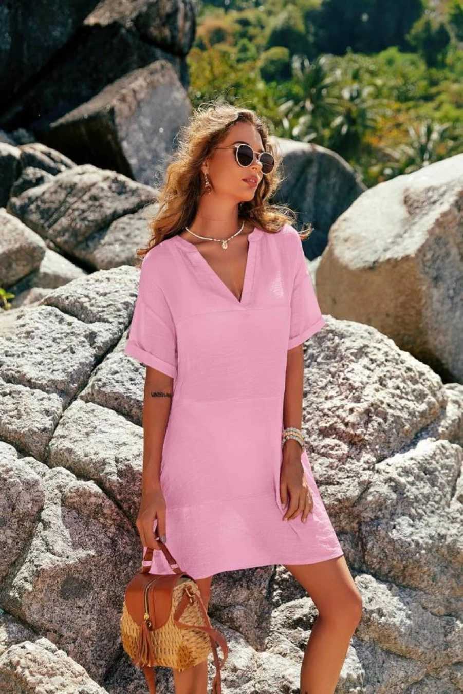 AI'MAGE Women's A-Line Beach Cover Up Dress with Pockets - Bikini Swimsuit Wrap