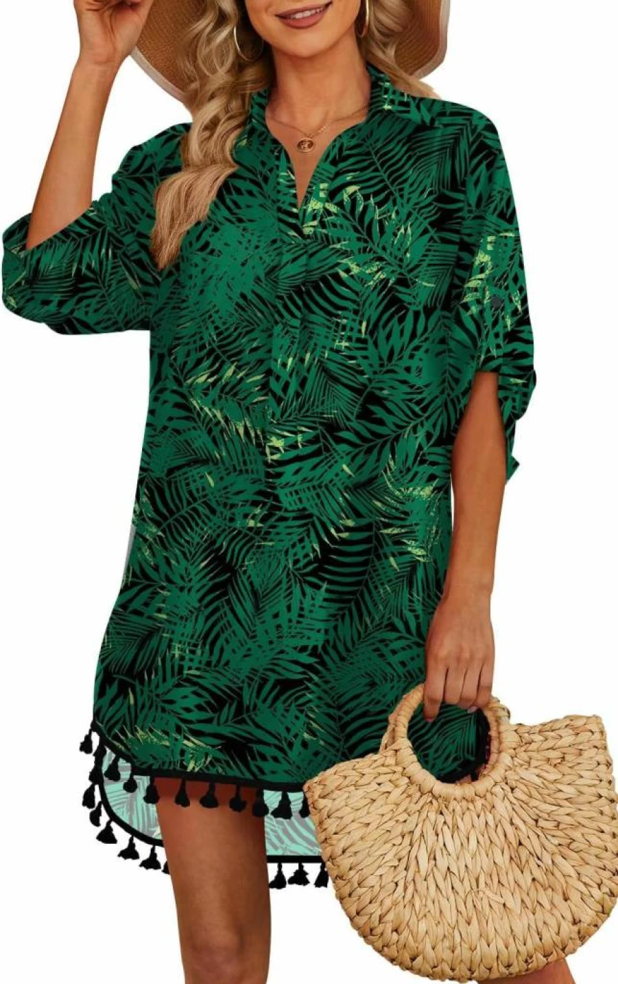 Yincro Women's Beach Cover Up Shirt with Tassels - Bikini Swimsuit Dress for Summer 2025