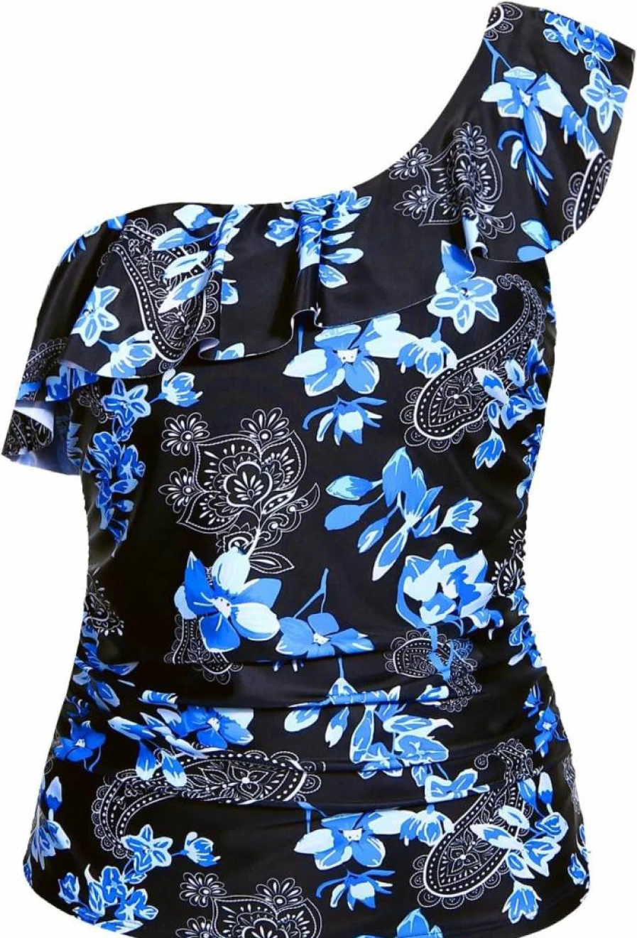 Yonique Women's One Shoulder Ruffled Tankini Top - Stylish Swimwear for Beach & Pool