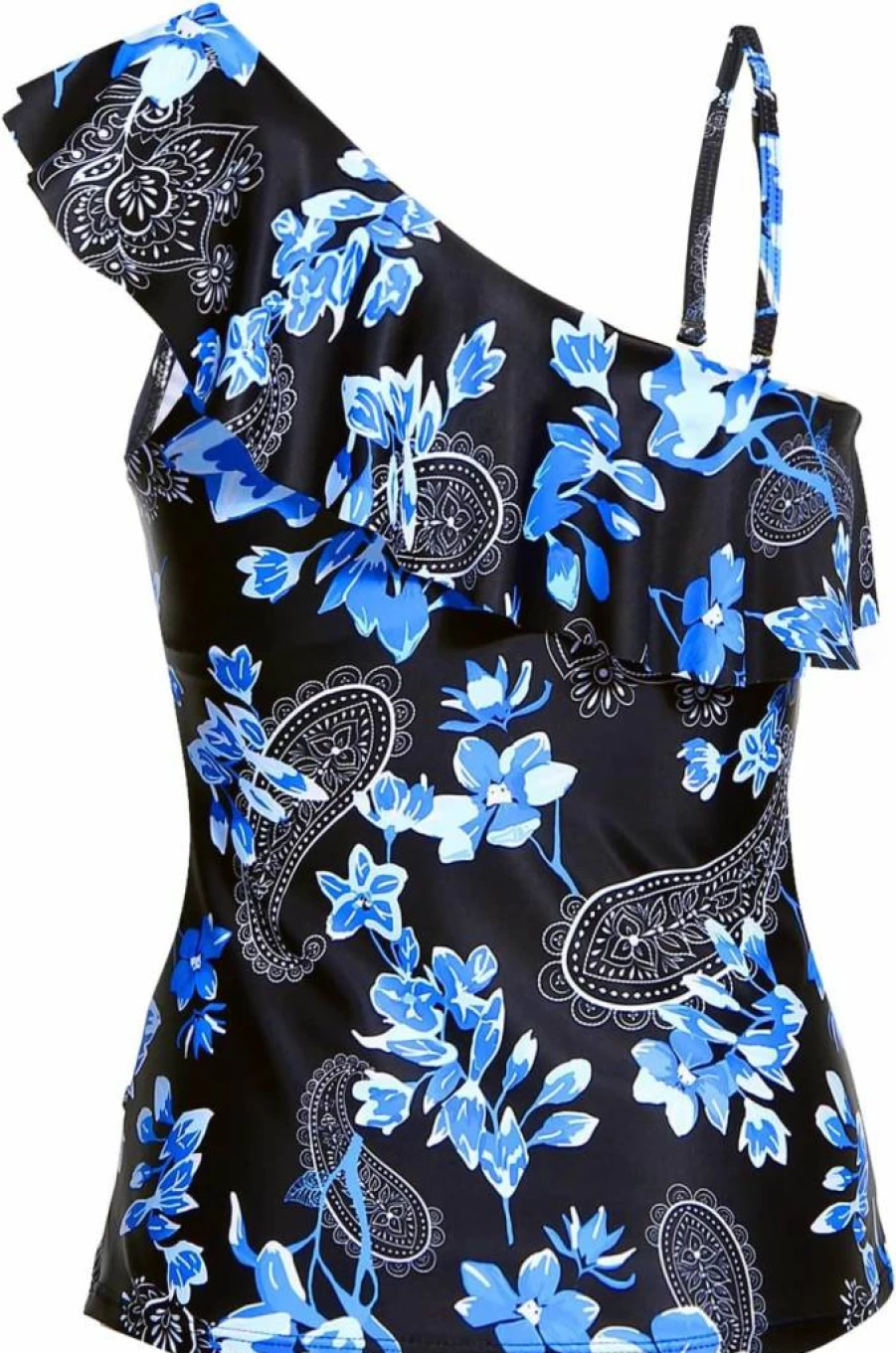Yonique Women's One Shoulder Ruffled Tankini Top - Stylish Swimwear for Beach & Pool