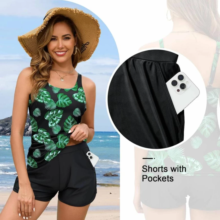 Century Star Women's Floral Tankini Swimsuit Two Piece Set - Tummy Control Modest Swimwear Top with Shorts 2025
