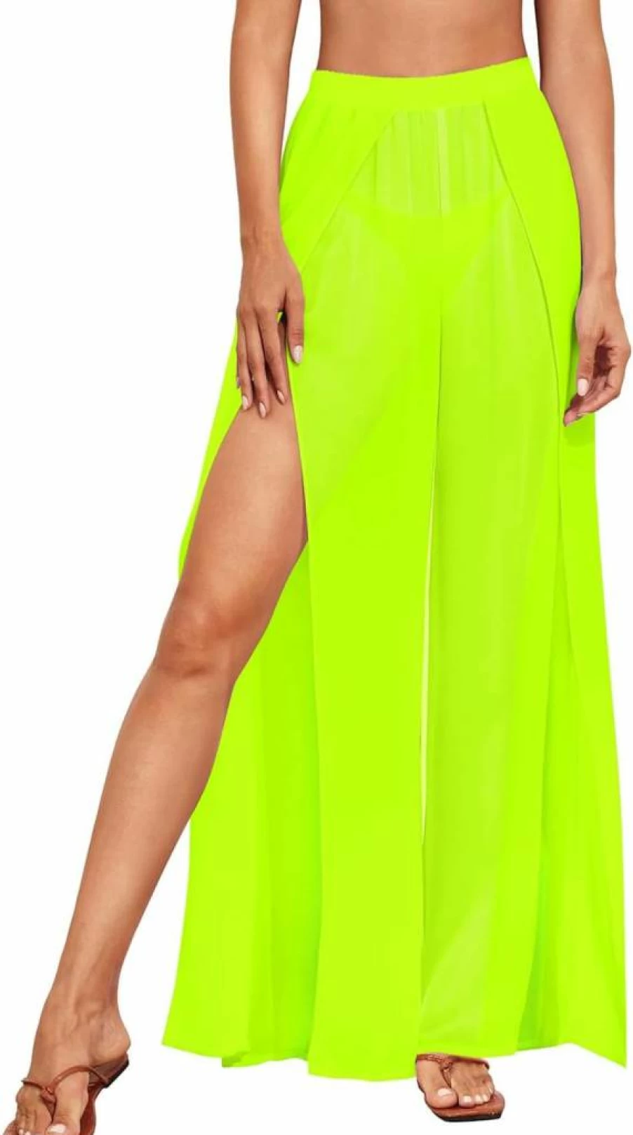 Pinup Fashion Women's High-Slit Sheer Swim Cover-Up Pants | Bikini Bottom Beachwear