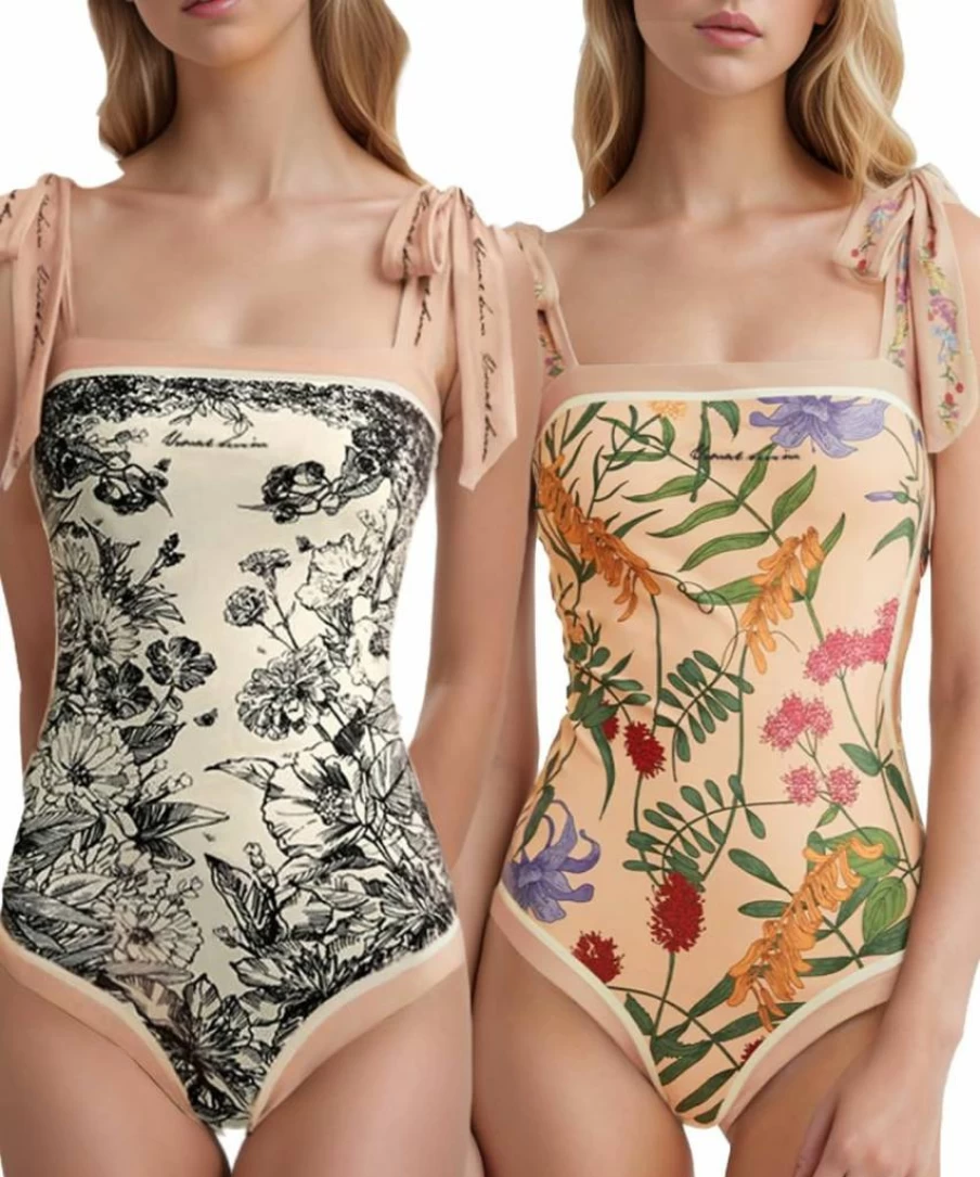SKAYS Women's Reversible Floral One-Piece Swimsuit - Adjustable Straps Vintage Bathing Suit for Women