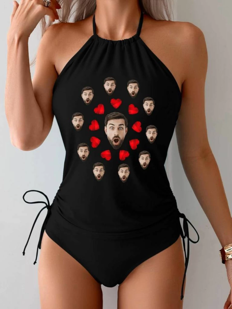 Queyeauc Custom Photo Swimsuits For Women - Personalized Funny Graphic Tankini Set - Summer Swimwear