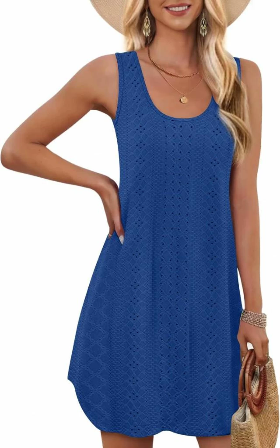 AI'MAGE Women's Sleeveless Hollow Out Beach Cover Up Dress - Lightweight Bikini Swimsuit Coverup Tank for Summer, Sizes S-3XL